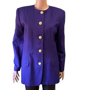 Amanda Smith Petites Wool Blazer Royal Purple Gold Buttons CAREER Old Money 12